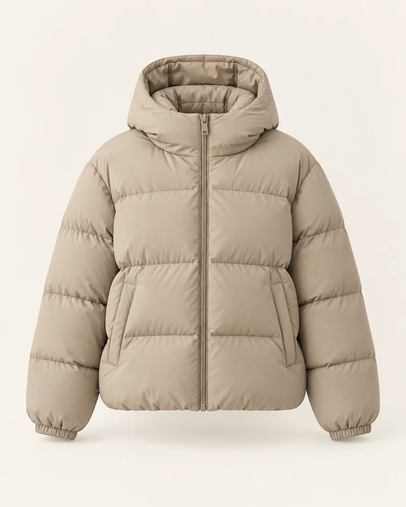Sol Hooded Puffer, Oat, front view