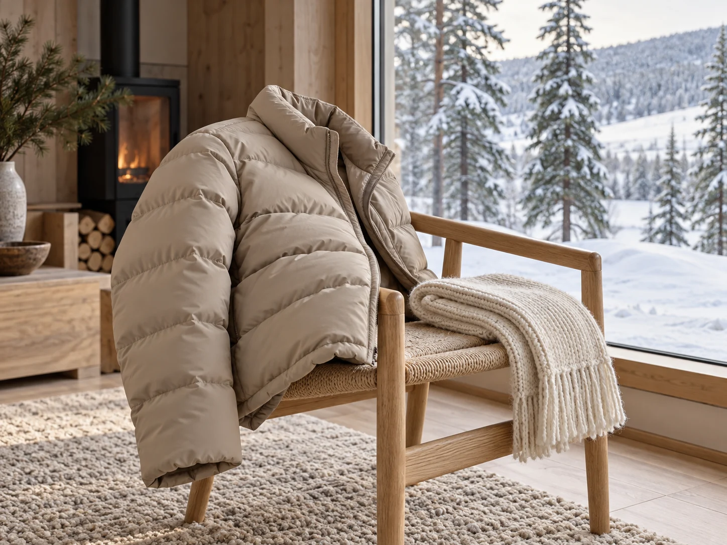 A quiet Nordic winter setting with soft down layers